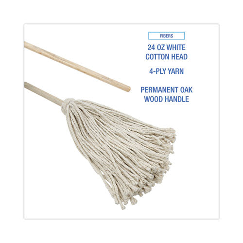 Image of Boardwalk® BWKCD50024S Cotton Deck Mop, #24 White Cotton Head, 50" Wood Handle, 6/Carton