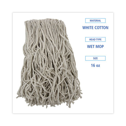 Image of Boardwalk® BWKCM20016 Banded Mop Head, Cotton, Cut-End, White, 16 Oz, 12/carton