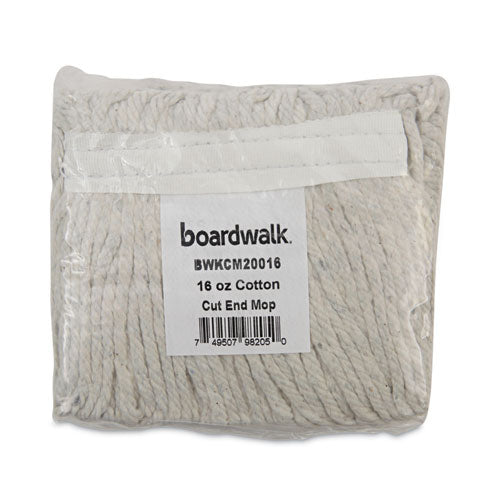 Image of Boardwalk® BWKCM20016 Banded Mop Head, Cotton, Cut-End, White, 16 Oz, 12/carton