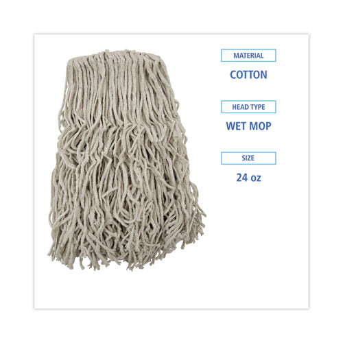 Image of Boardwalk® BWKCM20024 Banded Cotton Mop Heads, 24 oz, White, 12/Carton
