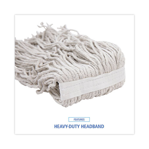 Image of Boardwalk® BWKCM20024 Banded Cotton Mop Heads, 24 oz, White, 12/Carton