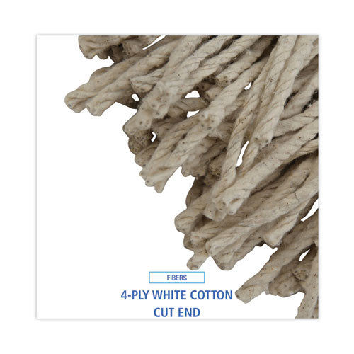 Image of BoardwalkÂ® Mop Head, Cotton, Cut-End, White, 4-Ply, 32oz, 12/carton