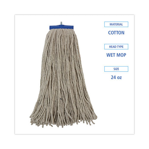 Image of Boardwalk® BWKCM22024 Mop Head, Lie-Flat Head, Cotton Fiber, 24 oz., White, 12/Carton