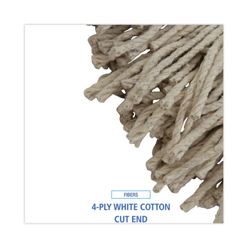Image of Boardwalk® BWKCM22024 Mop Head, Lie-Flat Head, Cotton Fiber, 24 oz., White, 12/Carton