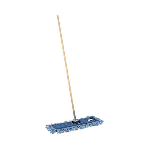 Image of Boardwalk® BWKHL245BSPC Dry Mopping Kit, 24 X 5 Blue Synthetic Head, 60" Natural Wood/metal Handle