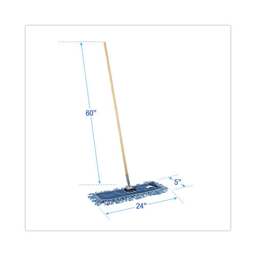 Image of Boardwalk® BWKHL245BSPC Dry Mopping Kit, 24 X 5 Blue Synthetic Head, 60" Natural Wood/metal Handle