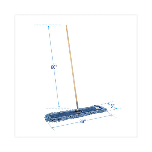 Image of Boardwalk® BWKHL365BSPC Dry Mopping Kit, 36 X 5 Blue Blended Synthetic Head, 60" Natural Wood/metal Handle