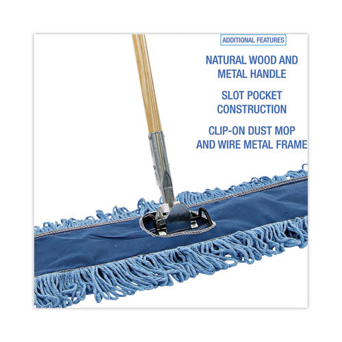 Image of Boardwalk® BWKHL365BSPC Dry Mopping Kit, 36 X 5 Blue Blended Synthetic Head, 60" Natural Wood/metal Handle