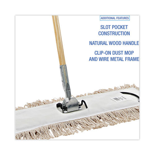Image of Boardwalk® BWKM245C Cotton Dry Mopping Kit, 24 X 5 Natural Cotton Head, 60" Natural Wood Handle