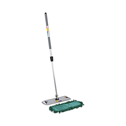 Image of Boardwalk® BWKMFKIT Microfiber Cleaning Kit, 18" Blue/Green Microfiber Head, 35" to 60" Gray Aluminum Handle