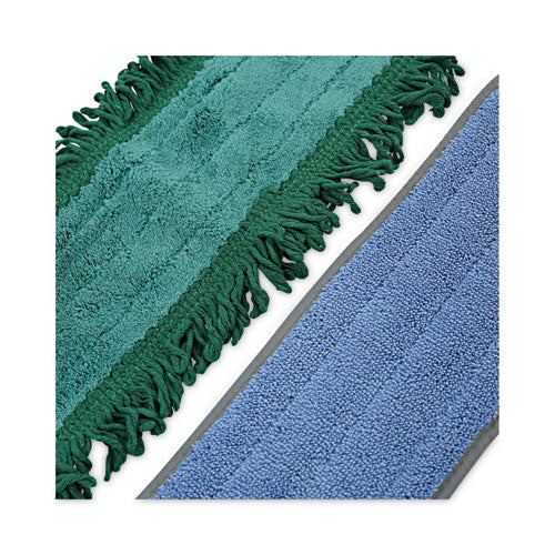 Image of Boardwalk® BWKMFKIT Microfiber Cleaning Kit, 18" Blue/Green Microfiber Head, 35" to 60" Gray Aluminum Handle