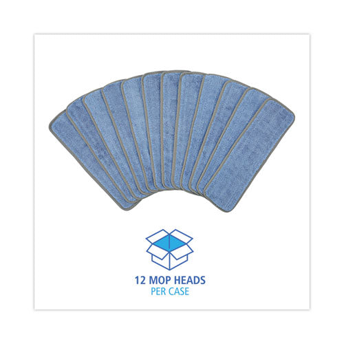 Image of Boardwalk® BWKMFM185BCFDZ Microfiber Wet Mop Head, Blue, 18 x 5, Split Microfiber, Hook and Loop Back, Dozen
