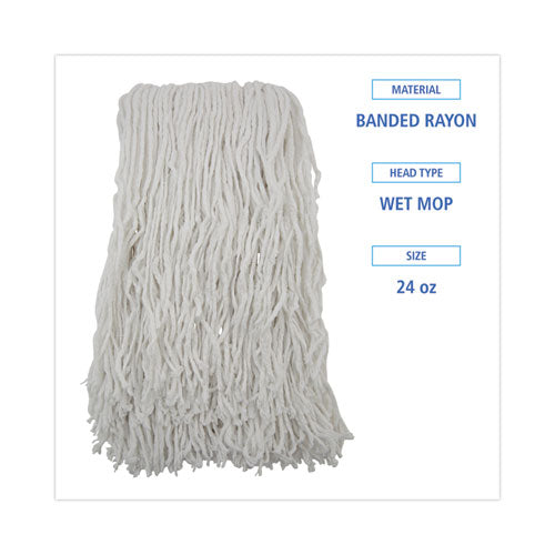 Image of BoardwalkÂ® Banded Rayon Cut-End Mop Heads, #24, White, 1.25" Headband, 12/Carton