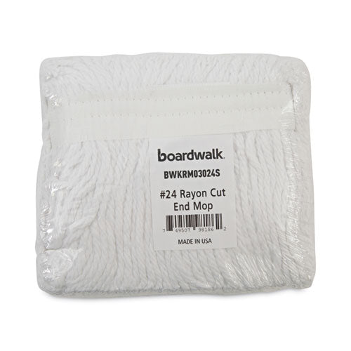 Image of BoardwalkÂ® Banded Rayon Cut-End Mop Heads, #24, White, 1.25" Headband, 12/Carton