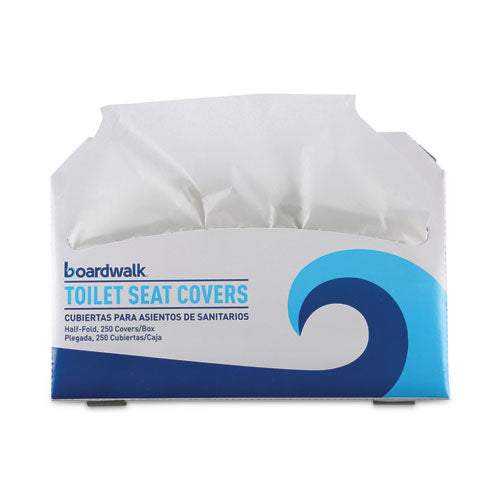 Image of Boardwalk® BWKK1000B Premium Half-Fold Toilet Seat Covers, 14.17 x 16.73, White, 250/Sleeve, 4 Sleeves/Carton