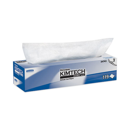 Image of Kimtech 34743 Kimwipes Delicate Task Wipers, 3-Ply, 11.8 x 11.8, Unscented, White, 100/Box, 15 Boxes/Carton