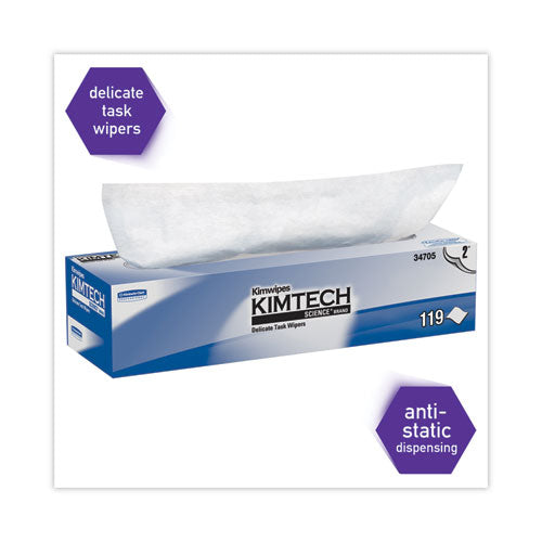 Image of Kimtech 34705 Kimwipes Delicate Task Wipers, 2-Ply, 11.8 x 11.8, Unscented, White, 120/Box, 15 Boxes/Carton