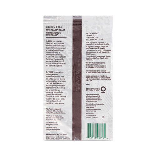 Image of Starbucks® 12420994 Coffee, Pike Place Decaf, 2.5 oz Packet, 72/Carton