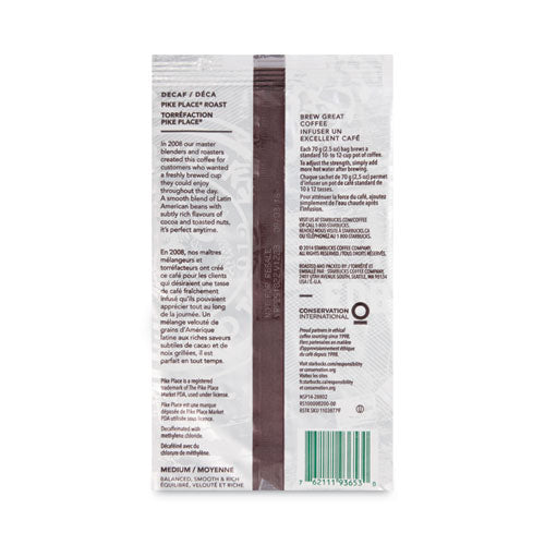 Image of Starbucks® 12420994 Coffee, Pike Place Decaf, 2.5 oz Packet, 18/Box