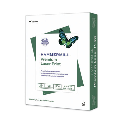 Image of Hammermill® Premium Laser Print Paper, 98 Bright, 32 lb Bond Weight, 8.5 x 11, White, 500/Ream