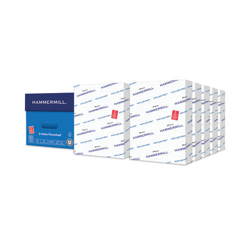 Image of Hammermill® HAM105031CT Copy Plus Print Paper, 92 Bright, 3-Hole, 20 lb Bond Weight, 8.5 x 11, White, 500 Sheets/Ream, 10 Reams/Carton