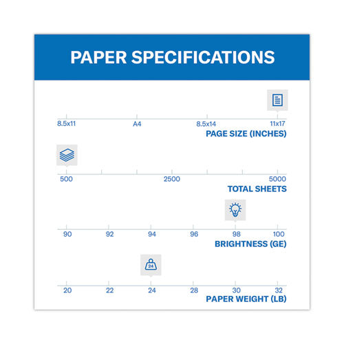 Image of Hammermill® 10462-0 Premium Laser Print Paper, 98 Bright, 24 lb Bond Weight, 11 x 17, White, 500/Ream