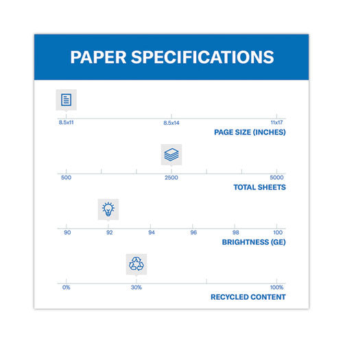 Image of Hammermill® 86700 Great White 30 Recycled Print Paper, 92 Bright, 20 lb Bond Weight, 8.5 x 11, White, 500 Sheets/Ream, 10 Reams/Carton