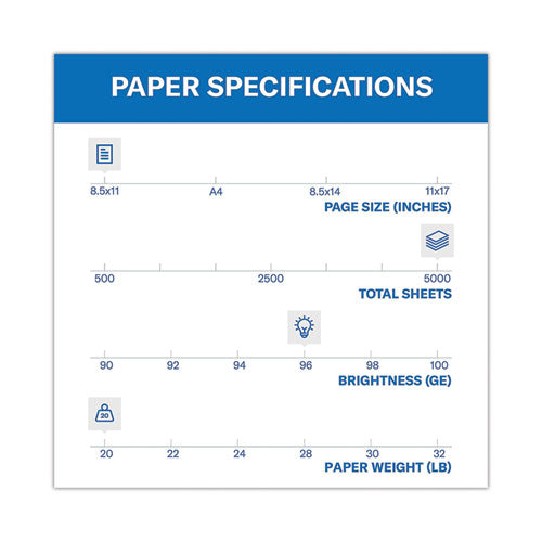 Image of Hammermill® 10326-7 Fore Multipurpose Print Paper, 96 Bright, 20 lb Bond Weight, 8.5 x 11, White, 500 Sheets/Ream, 10 Reams/Carton