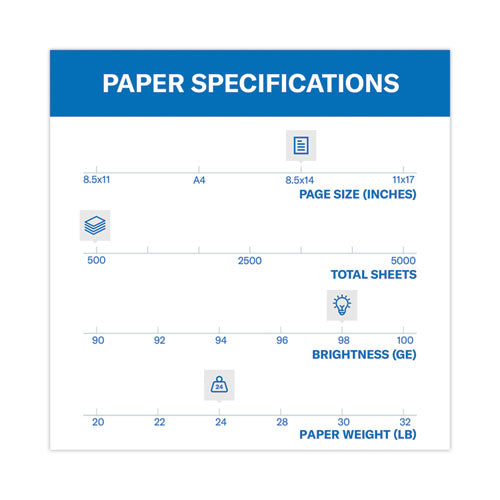 Image of Hammermill® 10461-2 Premium Laser Print Paper, 98 Bright, 24 lb Bond Weight, 8.5 x 14, White, 500/Ream