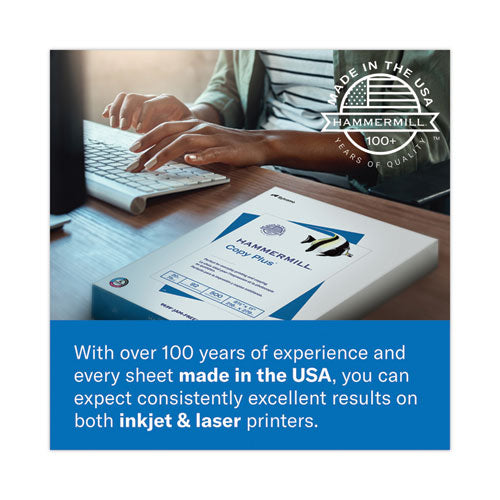 Image of Hammermill® HAM105031CT Copy Plus Print Paper, 92 Bright, 3-Hole, 20 lb Bond Weight, 8.5 x 11, White, 500 Sheets/Ream, 10 Reams/Carton