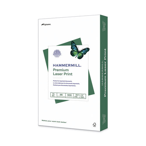 Image of Hammermill® 10461-2 Premium Laser Print Paper, 98 Bright, 24 lb Bond Weight, 8.5 x 14, White, 500/Ream
