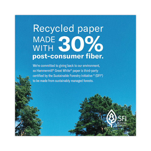 Image of Hammermill® 86700 Great White 30 Recycled Print Paper, 92 Bright, 20 lb Bond Weight, 8.5 x 11, White, 500 Sheets/Ream, 10 Reams/Carton