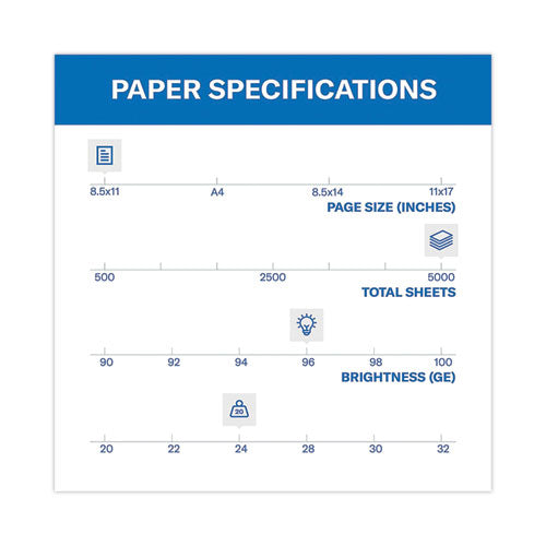 Image of Hammermill® 10328-3 Fore Multipurpose Print Paper, 96 Bright, 24 lb Bond Weight, 8.5 x 11, White, 500 Sheets/Ream, 10 Reams/Carton