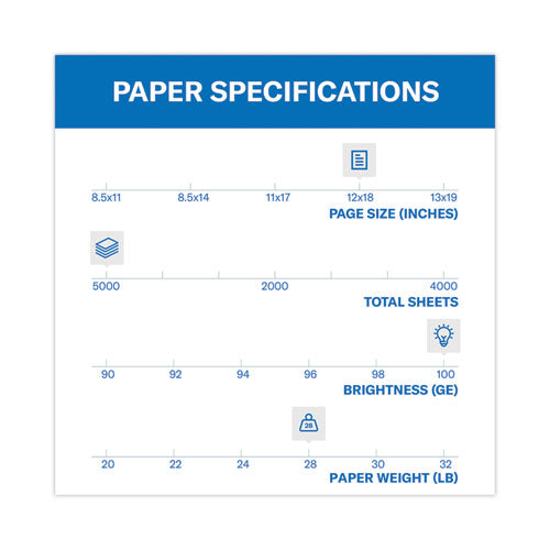 Image of Hammermill® 10612-5 Premium Color Copy Print Paper, 100 Bright, 28 lb Bond Weight, 12 x 18, Photo White, 500/Ream