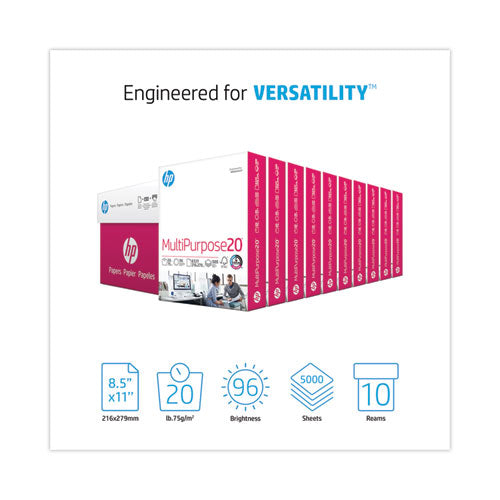 Image of HP Papers 112000- MultiPurpose20 Paper, 96 Bright, 20 lb Bond Weight, 8.5 x 11, White, 500 Sheets/Ream, 10 Reams/Carton