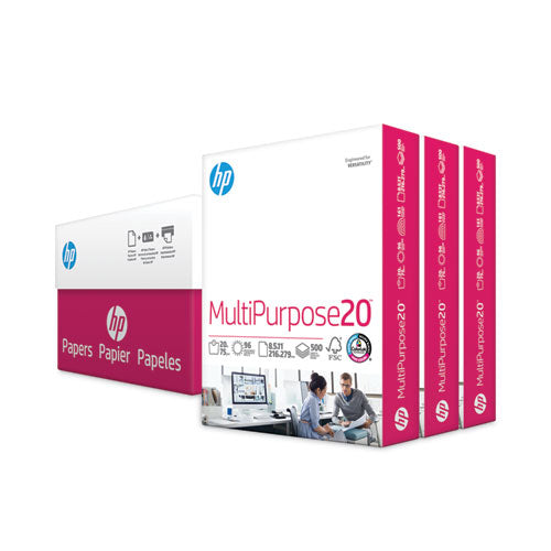 Image of HP Papers 112530 MultiPurpose20 Paper, 96 Bright, 20 lb Bond Weight, 8.5 x 11, White, 500 Sheets/Ream, 3 Reams/Carton