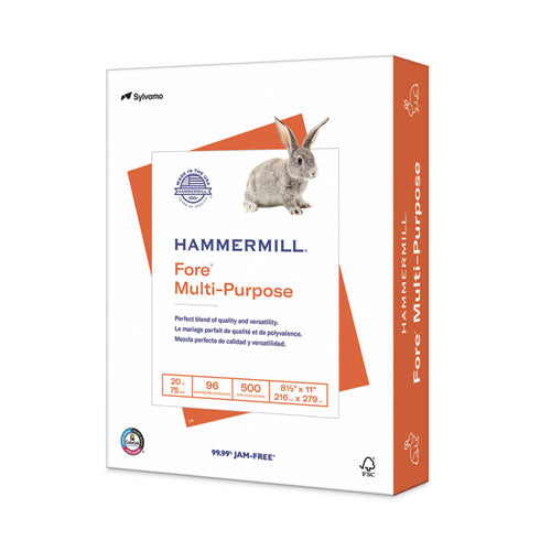 Image of HammermillÂ® Fore Multipurpose Print Paper, 96 Bright, 20 lb Bond Weight, 8.5 x 11, White, 500 Sheets/Ream