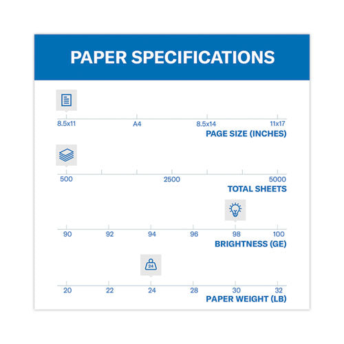 Image of Hammermill® 10768-1 Premium Laser Print Paper, 98 Bright, 3-Hole, 24 lb Bond Weight, 8.5 x 11, White, 500/Ream