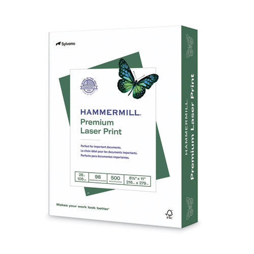 Image of Hammermill® 12553-4 Premium Laser Print Paper, 98 Bright, 28 lb Bond Weight, 8.5 x 11, White, 500/Ream