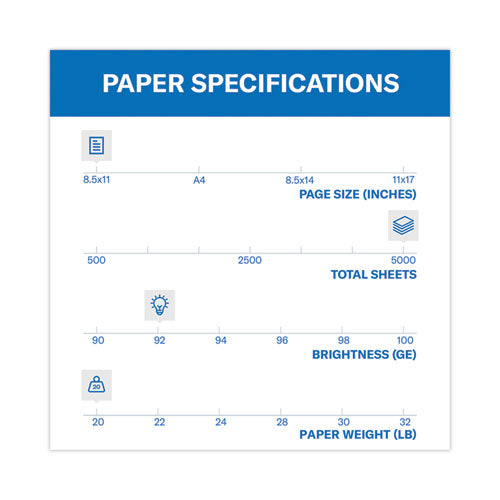 Image of Hammermill® 16200-8 Tidal Print Paper, 92 Bright, 20 lb Bond Weight, 8.5 x 11, White, 500 Sheets/Ream, 10 Reams/Carton