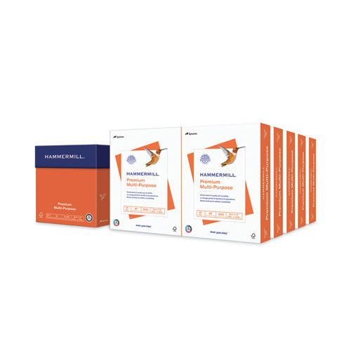 Image of Hammermill® 10631-0 Premium Multipurpose Print Paper, 97 Bright, 20 lb Bond Weight, 8.5 x 11, White, 500 Sheets/Ream, 10 Reams/Carton