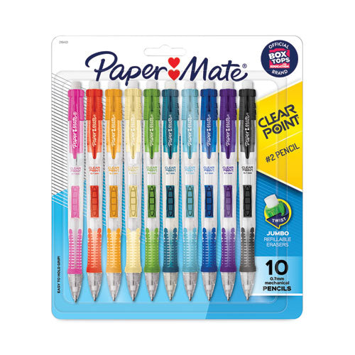 Image of Paper Mate® 2164121 Clear Point Mechanical Pencil, 0.7 mm, HB (#2), Black Lead, Assorted Barrel Colors, 10/Pack