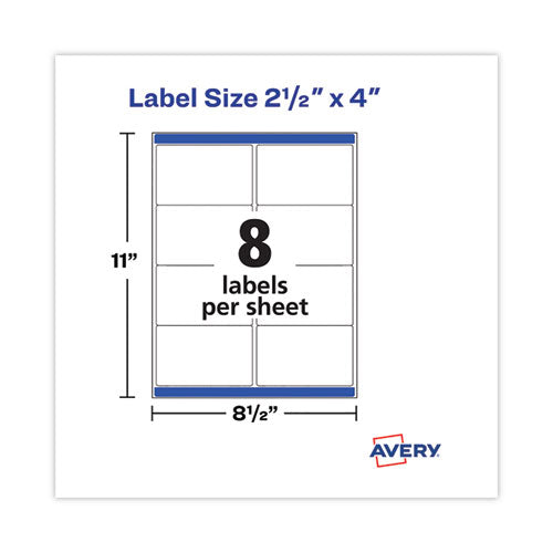 Image of Avery® 5817 Shipping Labels with TrueBlock Technology, Laser Printers,  2.5 x 4, White, 8/Sheet, 100 Sheets/Pack