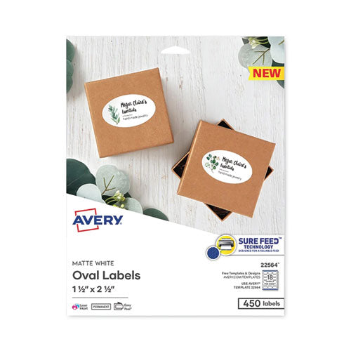 Image of Avery® 22564 Laser/Inkjet Media Labels, Inkjet/Laser Printers, 1.5 x 2.5, White, 18 Labels/Sheet, 25 Sheets/Pack