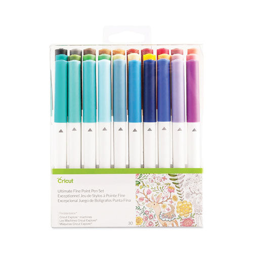 Image of Cricut® 2012169 Ultimate Fine Point Porous Point Pen, Stick, Fine 0.4 mm, Assorted Ink Colors, White Barrel, 30/Set