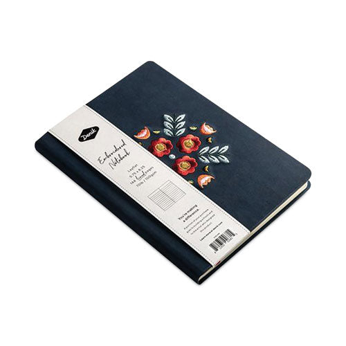 Image of Denik AHBC550L Vegan-Suede Layflat Hardbound Journal, Evelyn's Floral Bouquet, College Rule, Dark Blue/Multicolor Cover, (72) 8 x 5.5 Sheets