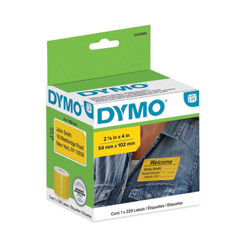 Image of DYMO® 2133382 LabelWriter Name Badge/Shipping Labels, 2.13", Black on Yellow, 220 Labels/Roll