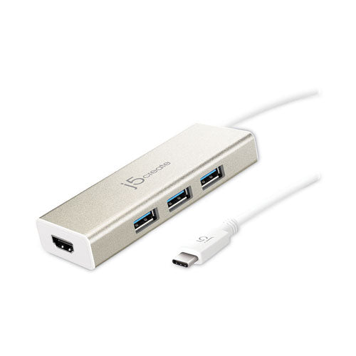 Image of j5create® JCH451 USB-C Hub and 4K HDMI, 3 Ports, Silver