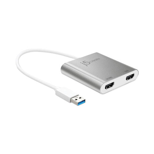 Image of j5create® JUA365 USB to HDMI Adapter, 7.87", Silver/White