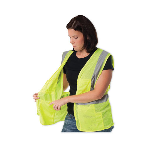 Image of PIP 302-MVGZ4PLY-2X ANSI Class 2 Four Pocket Zipper Safety Vest, Polyester Mesh, 2X-Large, Hi-Viz Lime Yellow